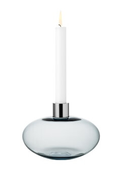 Orrefors Pluto Grå Lysestake i Glass og Rustfritt Stål H16.6CM