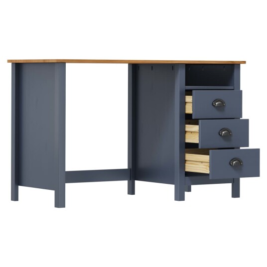 vidaXL Skrivebord Hill med 3 skuffer grå 120x50x74cm heltre furu