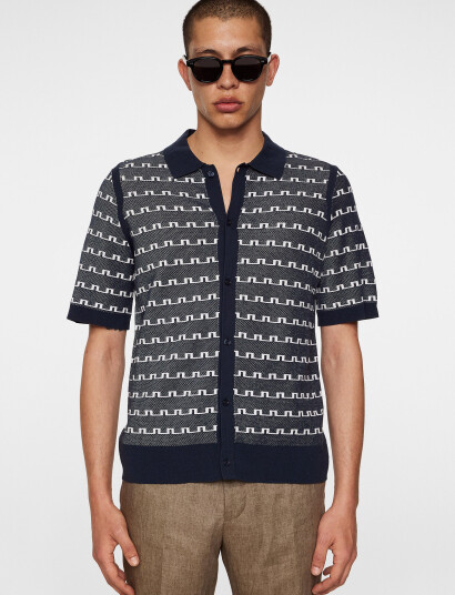 J. Lindeberg Rolando Logo Jacquard Polo - Navy - L J. Lindeberg Rolando Logo Jacquard Polo - Navy - L
