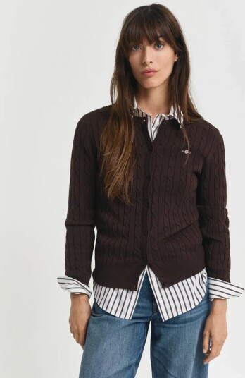 Gant Stretch Cable Knit Cardigan Brown XL