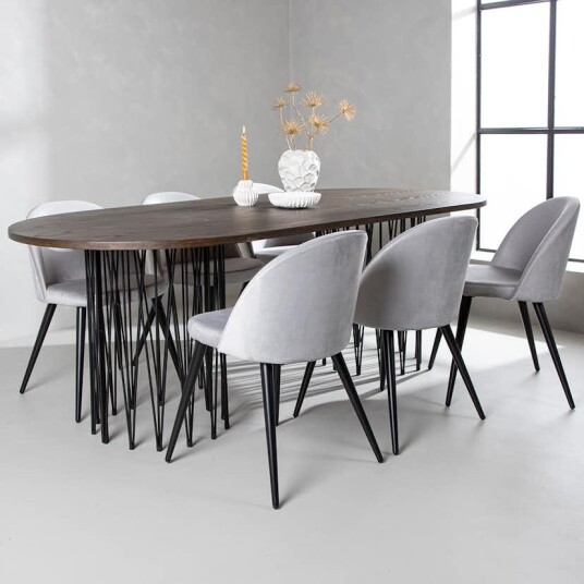 Furniture/Fashion Spisegruppe furniture/fashion Stone med 6 Velvet Stoler GR22824