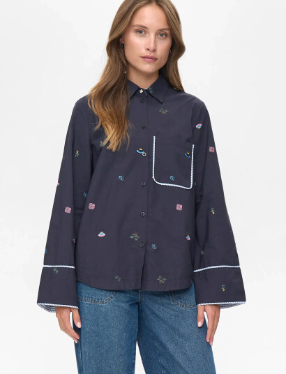 Nümph Nuchiro Boxy Shirt - Navy - 38 Nümph Nuchiro Boxy Shirt - Navy - 38