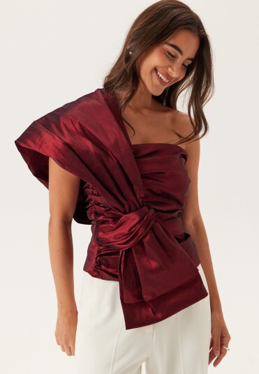 Bubbleroom One Shoulder Bow Top Burgundy XS Bubbleroom One Shoulder Bow Top Burgundy XS