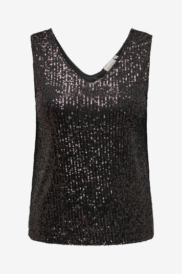 Only Carmakoma Paljettopp carAna S/L V neck Sequins Top Grå