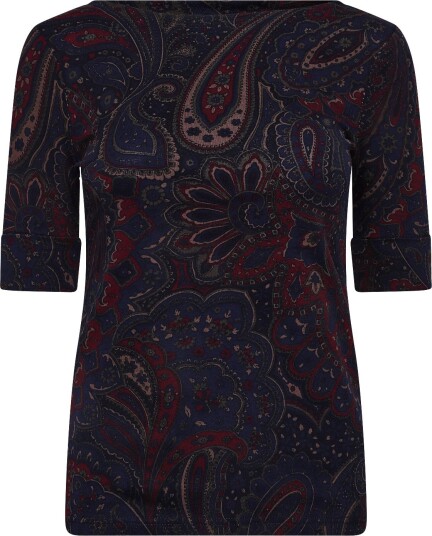 Lauren Ralph Lauren Paisley Stretch Cotton Boatneck Tee Navy S