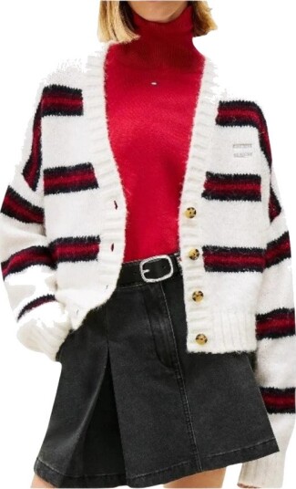 Tommy Jeans Tjw Badge Stripe Fluff Cardi Ext - White - S
