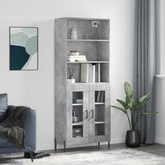 vidaXL Highboard betong grå 69,5x34x180 cm konstruert tre 8720845926960