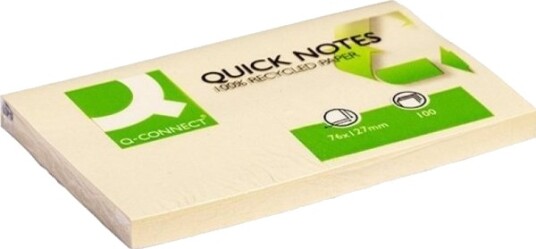 Q Connect Selvklebende Blokk 100 % Resirkulert 127X76 Mm 100 Ark Gul