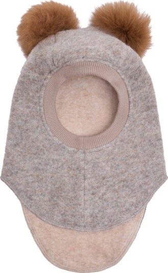 Huttelihut Balaclava Wool Alpaca Pompoms CAMEL MELANGE 52\2 4Y Huttelihut Balaclava Wool Alpaca Pompoms CAMEL MELANGE 52\2 4Y