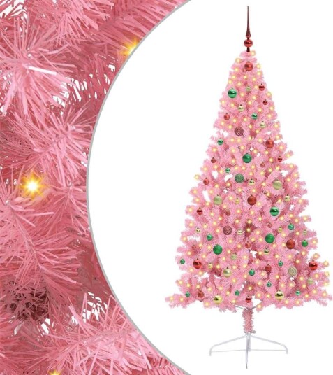 Kunstig Forhåndsopplyst Juletre med 300 LED Rosa 180 cm PVC