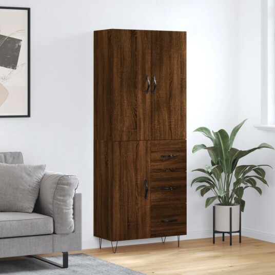 vidaXL Highboard brun eik 69,5x34x180 cm konstruert tre 8720845475185