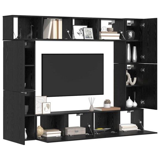 TV benksett 8 pcs Svart eik 80 x 30 x 30 cm Konstruert tre TV benksett 8 pcs Svart eik 80 x 30 x 30 cm Konstruert tre
