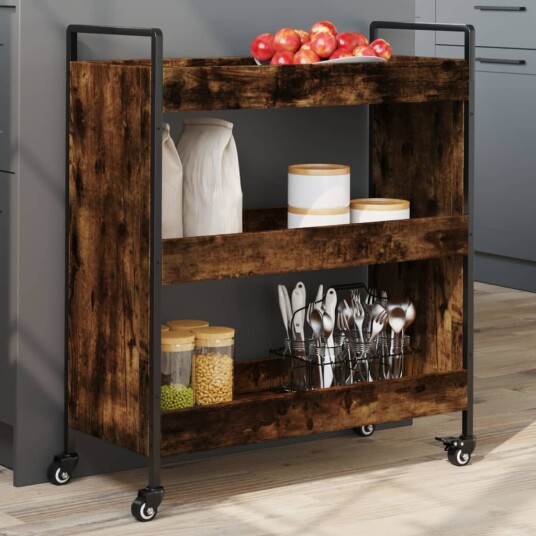 Kjøkkentralle røkt eik 70x30x82 cm konstruert tre 842318 Kjøkkentralle røkt eik 70x30x82 cm konstruert tre 842318
