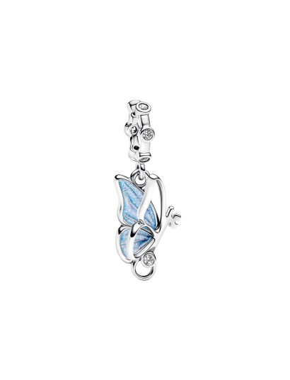 PANDORA Winged Key Sterling Silver Dangle With Clear Cubic Zirconia And Shimmering Blue Enamel Silver One Size