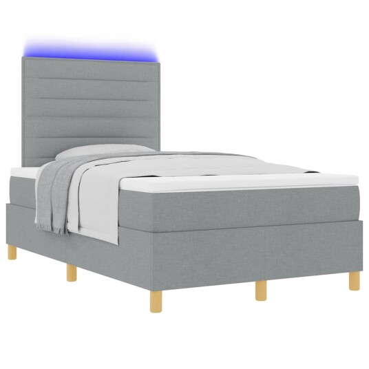 Box Spring Seng med Madrass & LED Lys Lysegrå 120x200 cm Stoff