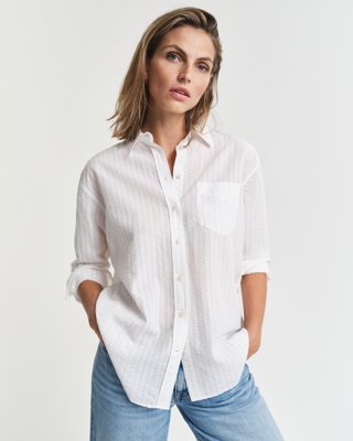 Relaxed fit stripet seersucker skjorte WHITE 36