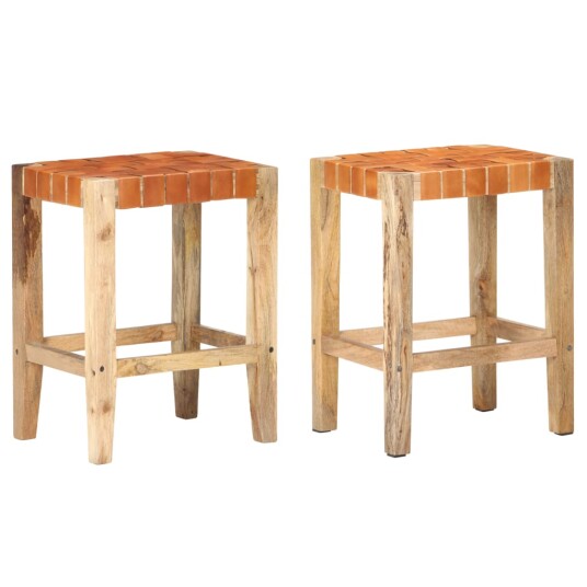 Barstoler 2 stk brun ekte lær 60 cm 8720286067604