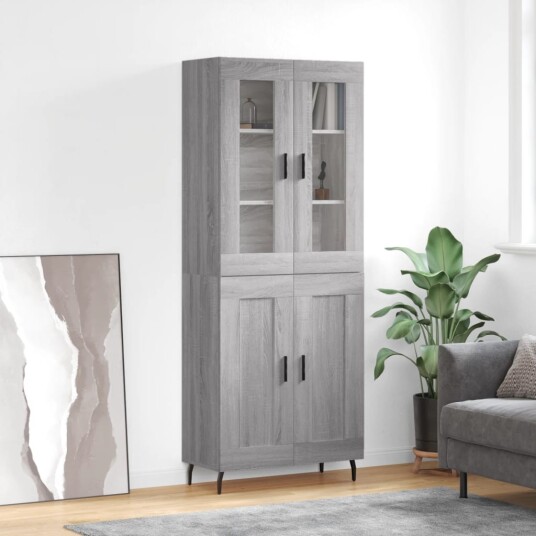 Highboard grå sonoma 69,5x34x180 cm konstruert tre