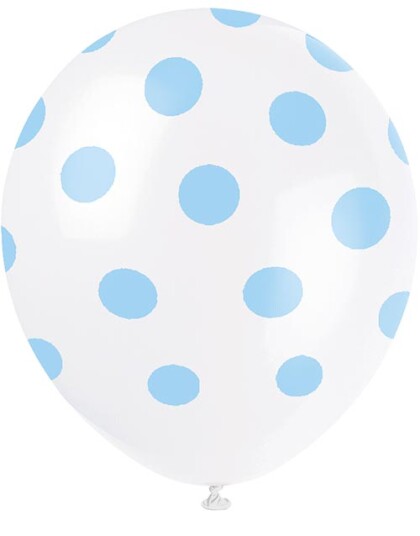 Unique 6 stk 30 cm Hvite Ballonger med Lys Blå Polka Dots 57586