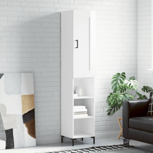 vidaXL Highboard høyglans hvit 34,5x34x180 cm konstruert tre 8720845497453