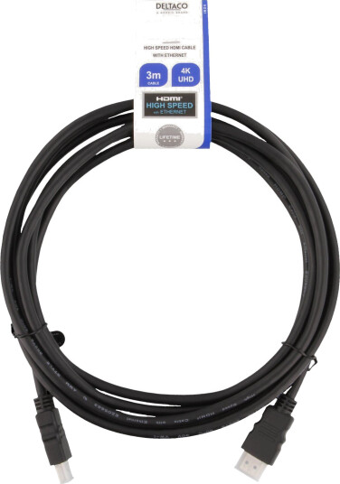 Deltaco HDMI-kabel 3 m med Ethernet - Høy hastighet, svart