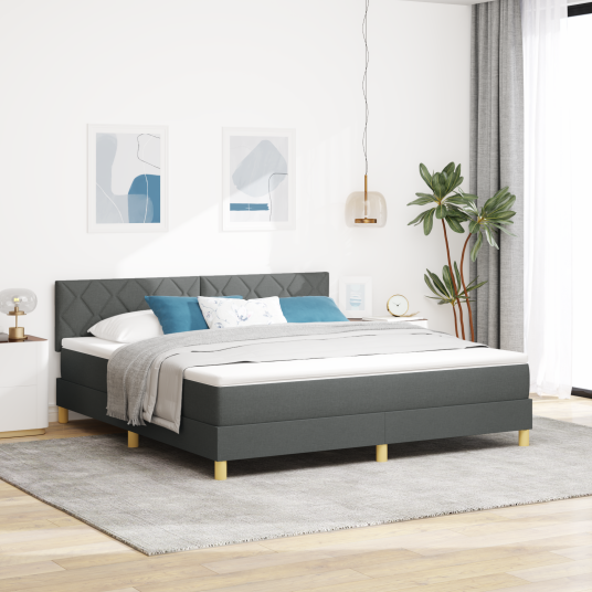 Box Spring seng med madrass & LED mørkegrå 180x200 cm stoff