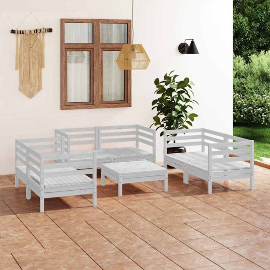 vidaXL Hagesofagruppe 7 deler hvit heltre furu vidaXL Hagesofagruppe 7 deler hvit heltre furu