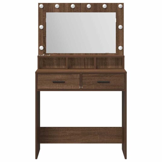 Sminkebord med LED lamper Brun Eik 79x41x135 cm