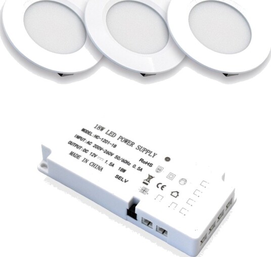 Ledlife 3 stk. Reco68 møbelspot   Matt hvit inkl. strømforsyning   Dimbar : Ikke dimbar Kulør : Varm