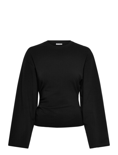 Weekday Ruched Long Sleeved T Shirt Black XS
