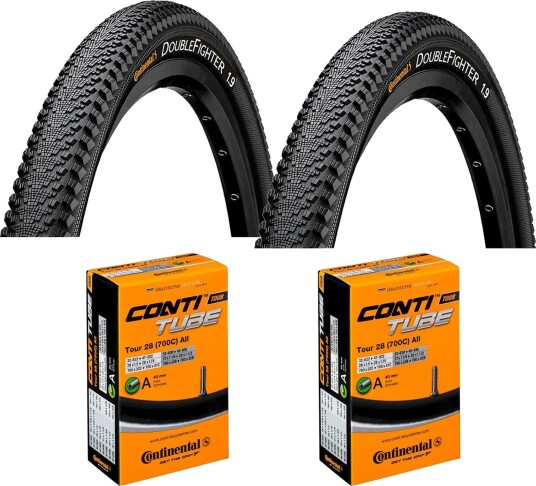2 dekk + 2 Slanger MTB Dekk Continental Double fighter III 700x35 (37-622) Bil ventil