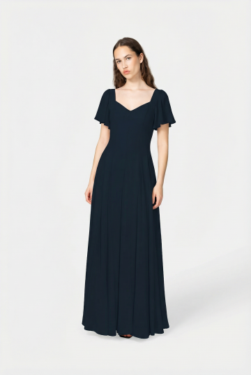 Murlongcres. Alette Maxi Dress Flutter Navy