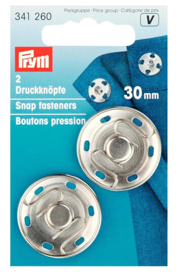 Trykknapper til å sy på 2 stk x 30 mm sølv