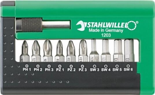Stahlwille 1203 Bit-Set, 10 Stykker, Phillips, Pozidriv, Ph 1,Ph 2,Ph 3, Pz 1,Pz 2,Pz 3, 3,4,5,6 Mm, 110 G Stahlwille 1203 Bit-Set, 10 Stykker, Phillips, Pozidriv, Ph 1,Ph 2,Ph 3, Pz 1,Pz 2,Pz 3, 3,4,5,6 Mm, 110 G