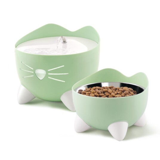 Catit Pixi Sett Med Vannfontene Og Matskål Grønn Catit Pixi Sett Med Vannfontene Og Matskål Grønn