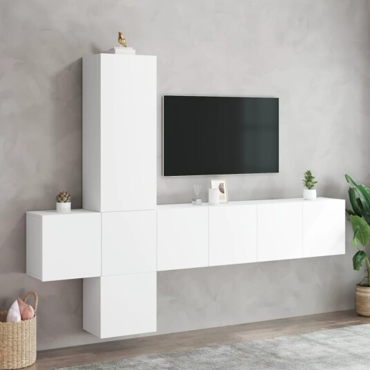vidaXL Vegghengte TV-enheter 5 deler hvit konstruert tre 8721012468726