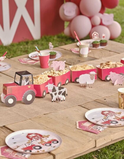 Ginger Ray DIY Traktor Snacksstativ med 5 Henger Beholdere og Dyrefigurer Farm Friends