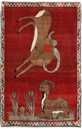 Håndknyttet. Opphav: Persia Kashghai Old figur / bilde Teppe 108x168