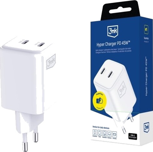 3Mk Hyper Charger Pd 45W Gan Qc4+ Pps 2C Superrask Lading 2.0 Hvit 3Mk Hyper Charger Pd 45W Gan Qc4+ Pps 2C Superrask Lading 2.0 Hvit