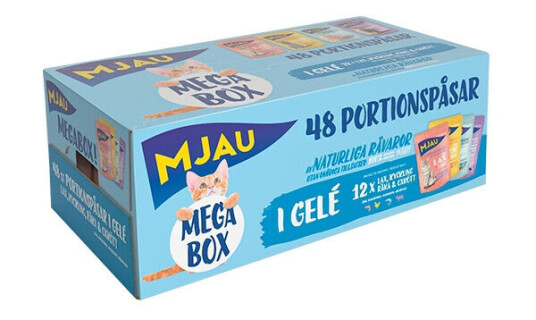 Mjau Megabox Kattemat med Laks, Kylling, Reker og Oksekjøtt - 48x85 g