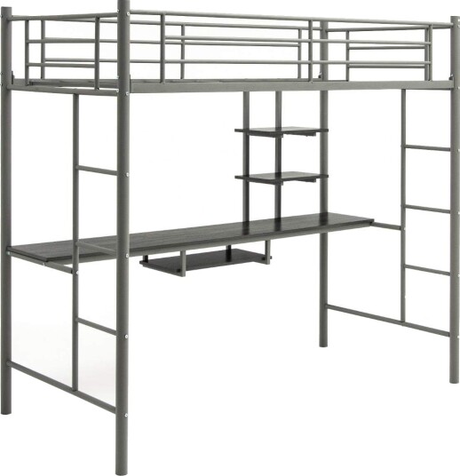 Loftseng i metall med skrivebord – plassbesparende og trygt design