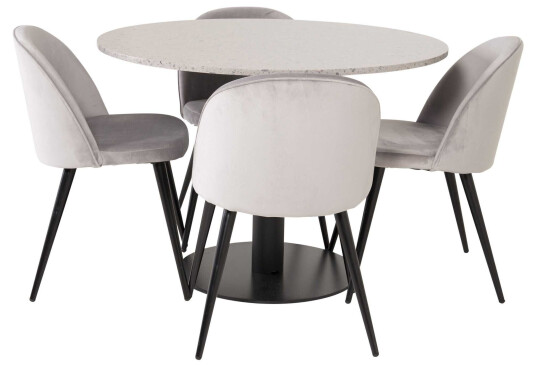 Venture Design Razzia & Velvet spisegruppe Grå/grå 4 st stoler & bord 106 cm