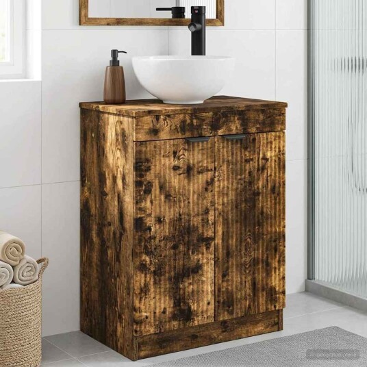 Badmøbel med vask Røkt Eik 54 x 35 x 83 cm Konstruert tre Badmøbel med vask Røkt Eik 54 x 35 x 83 cm Konstruert tre