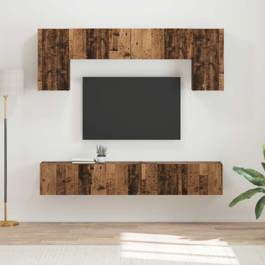 TV benksett Veggmontert 4 pcs Gammelt tre Konstruert tre TV benksett Veggmontert 4 pcs Gammelt tre Konstruert tre