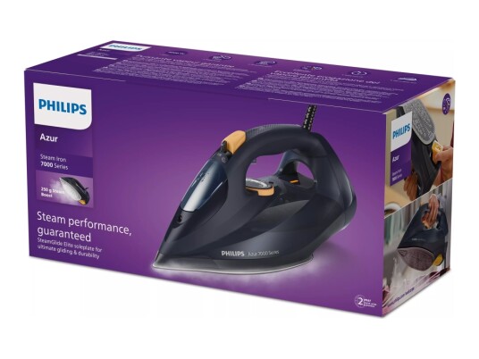 Philips Azur 7000 Series Dst7060 Dampstrykejern Med Automatisk Slukking Såleplate: Steamglide Elite 3000 W Dark Blue/Yellow Philips Azur 7000 Series Dst7060 Dampstrykejern Med Automatisk Slukking Såleplate: Steamglide Elite 3000 W Dark Blue/Yellow
