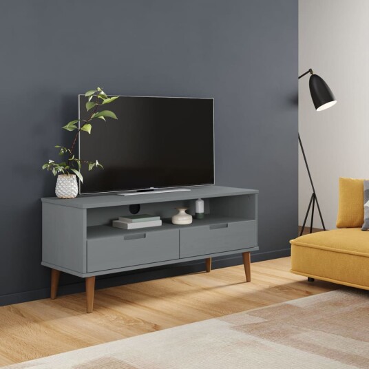 vidaXL TV-benk MOLDE grå 106x40x49 cm heltre furu 8720845542207