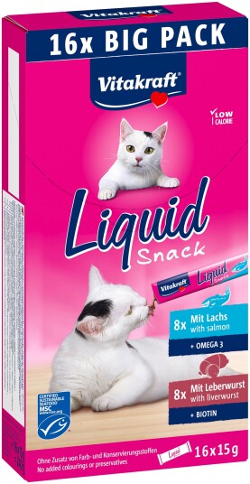 Vitakraft Liquid Snack Multipack Kattesnacks Lever og Laks 16x15g