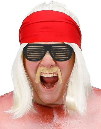 Hulk Hogan Inspirert Wrestling Sett Parykk med Bandana Briller og Bart