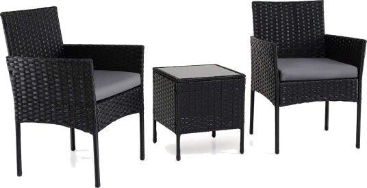 3 delt rotting terrassesett – stoler og glassbord svart