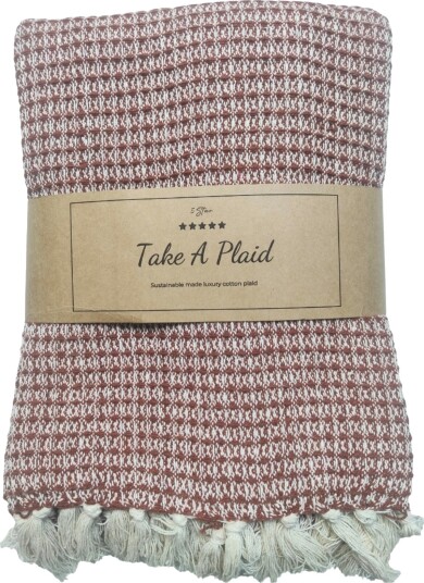 Home Tex Bomullspledd 100% resirkulert bomull 130x180 cm Hvit med rødt mønster Home Tex Bomullspledd 100% resirkulert bomull 130x180 cm Hvit med rødt mønster